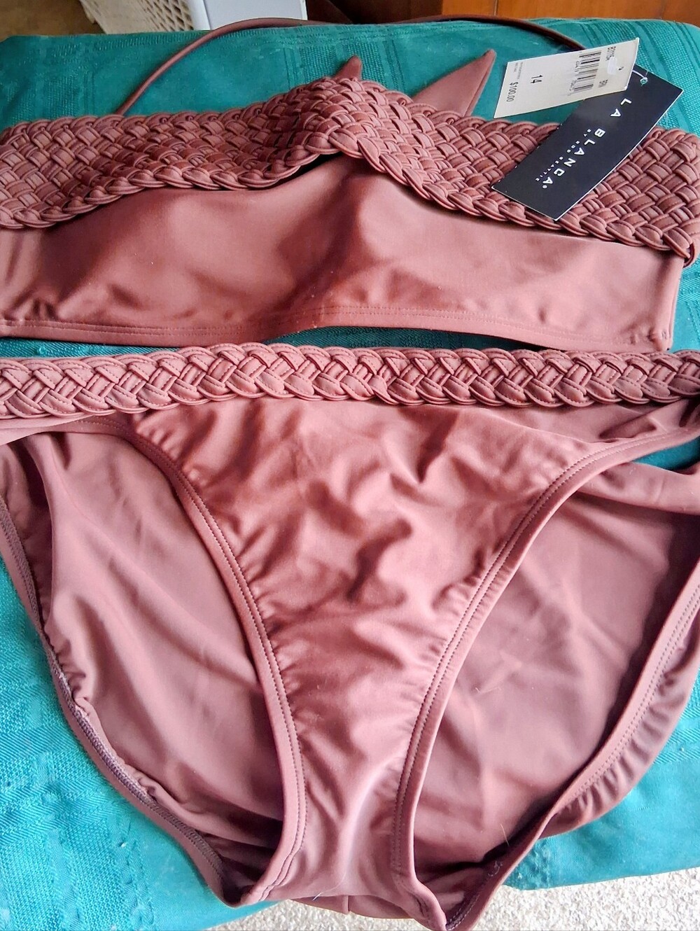 La Blanca Rosy Mauve Braided Bandeau Bikini Set